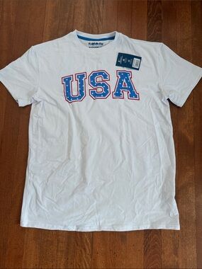 Ruffle Butts White USA Graphic Short Sleeve Tee with Blue and Red Print